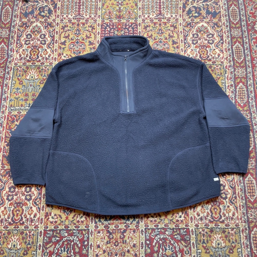 VTG 90s Mens Navy Blue‎ Military Fleece Quarter Zip Pullover Jacket Outerwear L